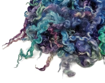 8"- 10" long ,  2nd clip Teeswater wool locks,  Premium locks for tailspinning and felting,  1oz , Color: Blue / Purple tones , ADF-43