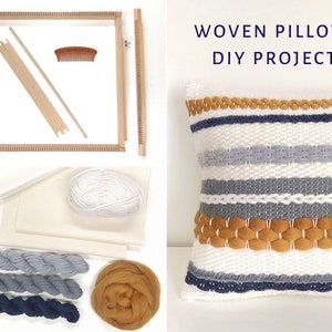 Pillow weaving kit intermediate / Woven pillow kit / Large weaving loom with yarn and accessories / DIY kit / Textured cushion image 1
