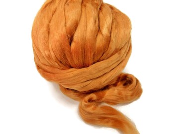 New! Red Eri Silk Roving, Naturally copper red for felting and spinning.