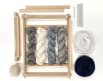 Weaving kit for beginners with 30 page E-book / weaving loom with yarn and accessories / weaving starter's kit / learn to weave