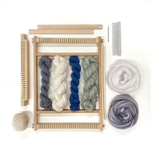 Weaving kit for beginners with 30 page E-book / weaving loom with yarn and accessories / weaving starter's kit / learn to weave Snow Storm