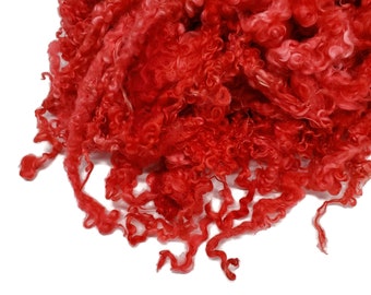 1oz , Prime 1st clip Teeswater wool locks, 7&quot;- 8&quot;  long , Premium locks for tailspinning and felting,  Color: Tomato Red , ADF-28