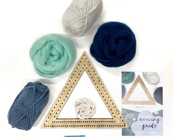 Weaving project kit for beginners / Woven wall hanging triangle kit / DIY weaving set / Weaving yarn & material / Craft DIY / Christmas gift