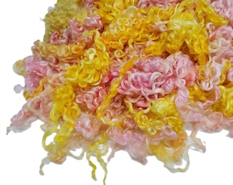 1oz , Prime Teeswater lamb wool locks, for tailspinning and felting,  color: Pink yellow Mix , ADF-51