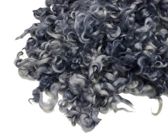 1oz,  Prime  Lincoln lamb wool lock , 5 inch,  hand-dyed, Color: Denim Blue,  ADF-49