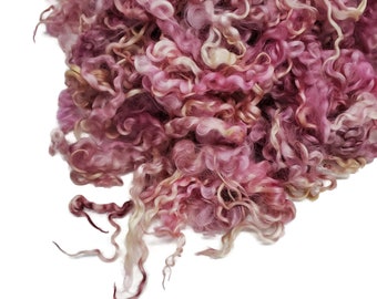 8"- 10" long ,  2nd clip Teeswater wool locks,  Premium locks for tailspinning and felting,  1oz , Color: Pink tones , ADF-40