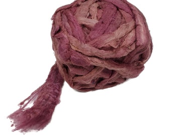 Pulled Sari Silk Roving, color Mulberry, (PS-2)