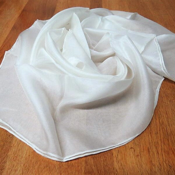 Hand rolled hemmed silk chiffon scarf for nuno felting color:  pure white