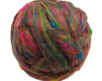 Pulled Sari Silk Roving, color: Multi Mix (PS-38) Fruit Punch