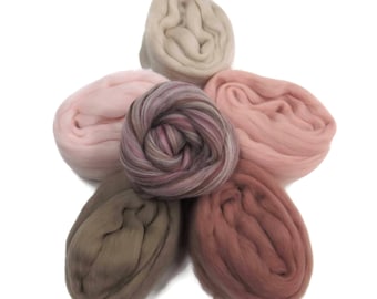 Felters Palette Merino Wool Roving Kit - 5 Sea Shell Colors Superfine Wool Fibers Assortment (blended roving optional)