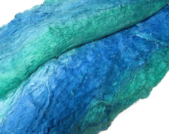 Mulberry silk Lap hand-dyed in tones of  Blue / Emerald