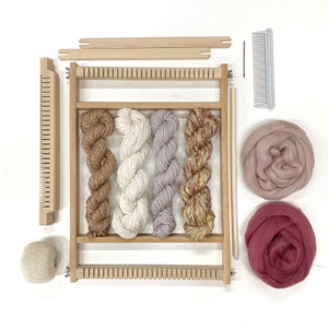 Weaving kit for beginners with 30 page E-book / weaving loom with yarn and accessories / weaving starter's kit / learn to weave Raspberry Field