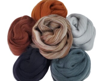 Felters Palette Merino Wool Roving Kit- 5 Natural Color , Superfine Wool Fibers Assortment (blended roving optional)
