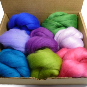 Felters Palette Merino Wool Roving - 8 Vibrant Summer Day Colors Superfine Wool Fibers Assortment