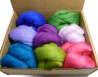 Felters Palette Merino Wool Roving - 8 Vibrant Summer Day Colors Superfine Wool Fibers Assortment