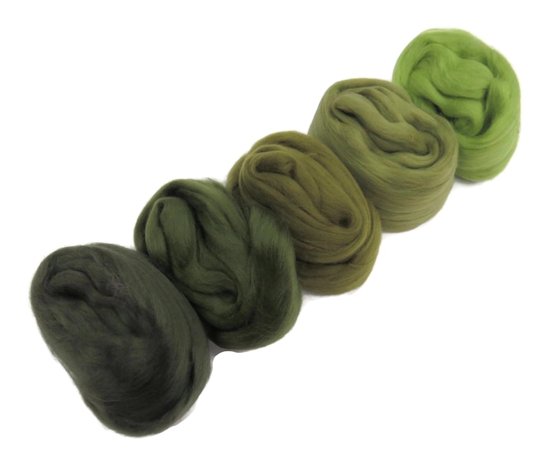 Felters Palette Merino Wool Roving Kit 5 Green Colors Superfine Wool Fibers Assortment cactus green color