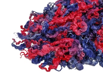 1oz, Wensleydale wool locks, color: Navy /  Red hue,  ADF-35