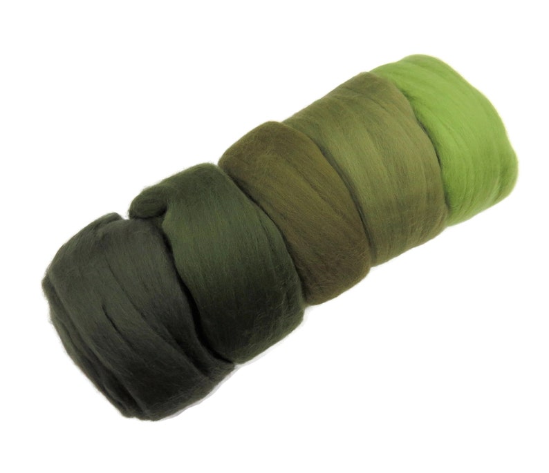 Felters Palette Merino Wool Roving Kit 5 Green Colors Superfine Wool Fibers Assortment cactus green color