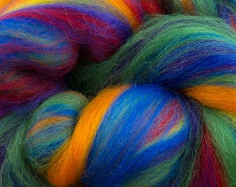 New! Merino blended wool roving , 4 oz , Northern Lights Collection , color Rainbow