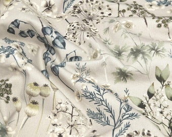 Beautiful botanical designer fabric, Scandinavian design Curtains fabric Sand color Floral print Scandinavian home, Fabric by the yard