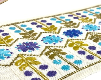 Beautiful vintage table runner Floral embroidered Scandinavian table runner. 60s Swedish home decor