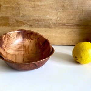 Pair of Danish vintage Teak effect bowls birch 1960s modern bowls. Scandinavian design.