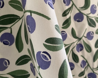 Swedish designer pair of curtains. Vintage botanical fabric Blueberries High quality Borås Wäfveri Scandinavian design 80s retro textile