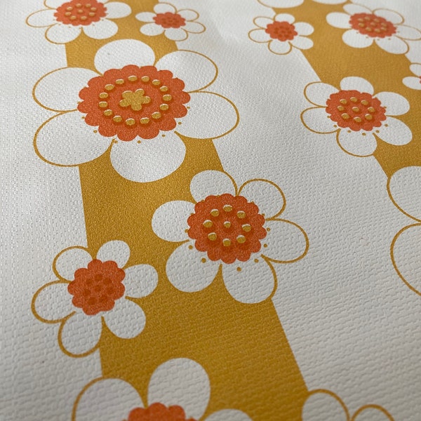 60 s papier peint vintage suédois imprimé floral morceau ferraille passe-temps rétro décoration orange jaune fleur puissance artisanat design scandinave