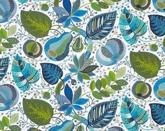 Swedish Cotton Fabric Botanical fabric Scandinavian Floral Design by the Yard Premium quality Blue green fabric Curtain fabric Home decor