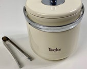 1960s Vintage ice bucket Made in Japan. Tricolor Retro Melamine ice box, Cream white Mid century modern collectibe barware drinkware