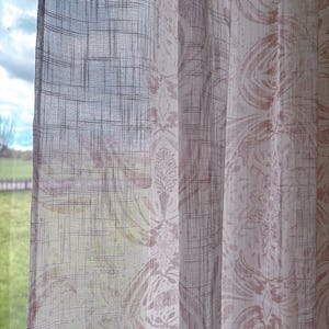Rideaux transparents scandinaves vintage, tissu floral blanc suédois, imprimé botanique des années 60, paire de panneaux, tentures de fenêtre modernes du milieu du siècle