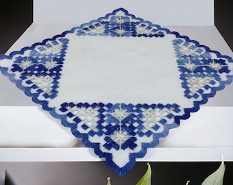 Swedish hand embroidered tablecloth. Nordic Hardanger handicraft Scandinavian design