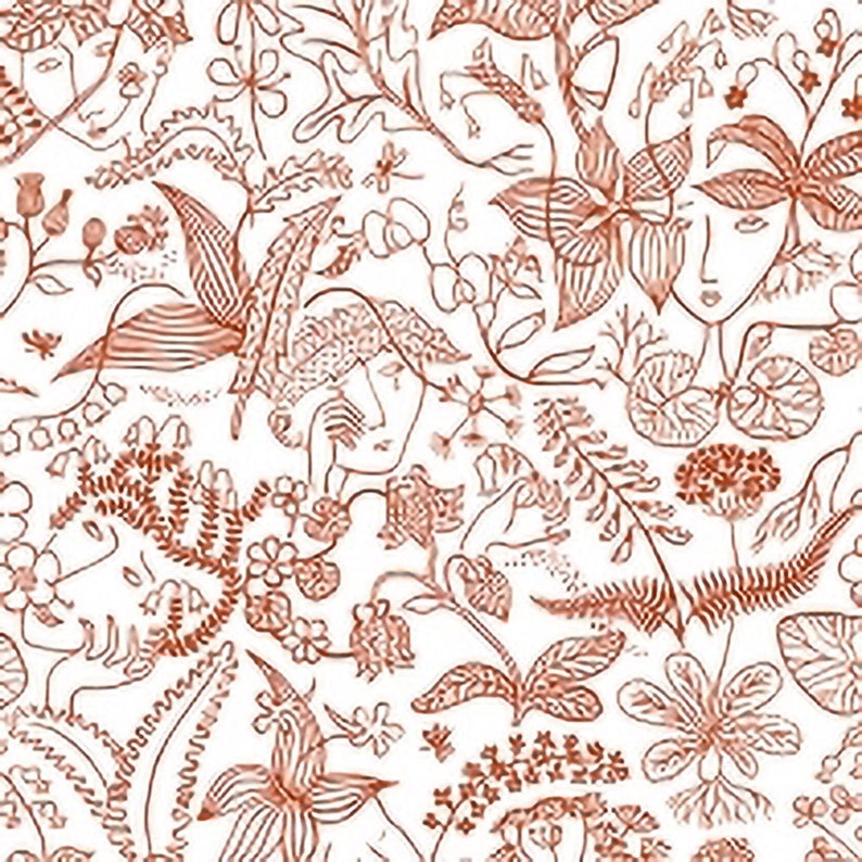 Swedish vintage 1950s fabric Mid century modern Scandinavian design unused. rust red Stig Lindberg Grazia Grande positive