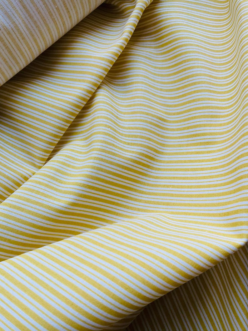 Fantastiskt vintagetyg med bränd gul randig färg, högkvalitativt tyg, retrotyg, skandinavisk design, svensk bomullstextil bild 7