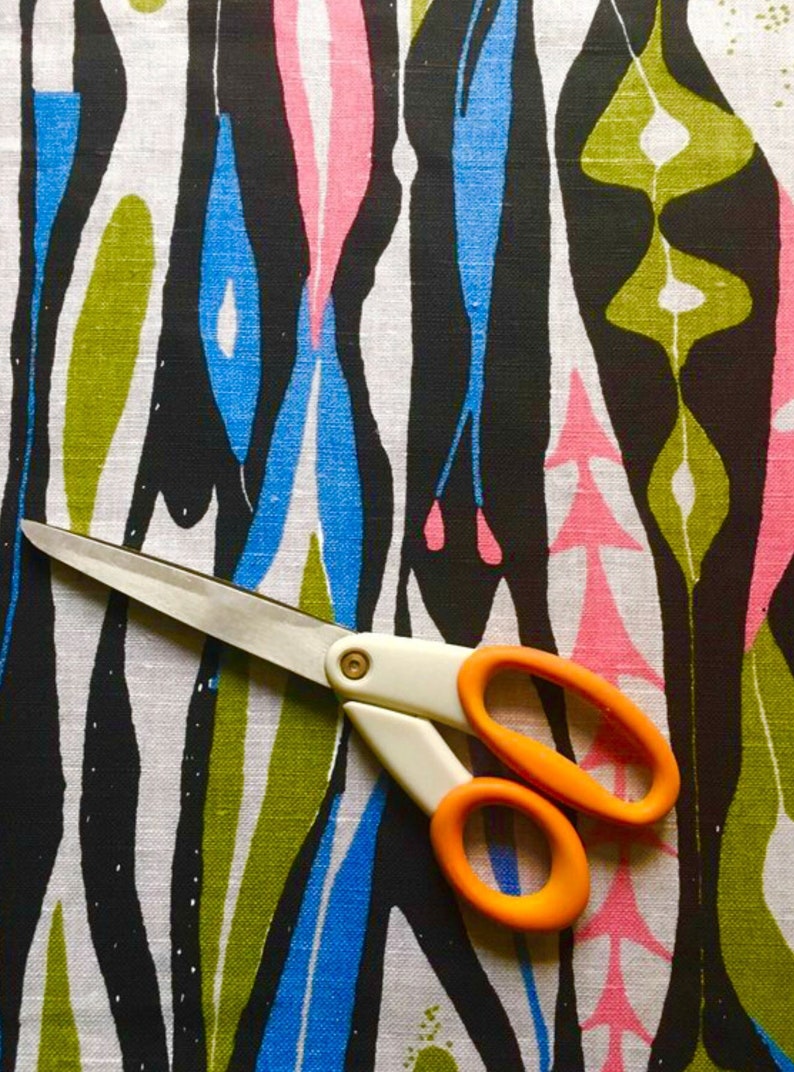 Scandinavian vintage fabric, over 5 yds abstract design. Stig Lindberg Bulbous. 50s Mid century modern fabric, Retro fabric, blue pink image 5