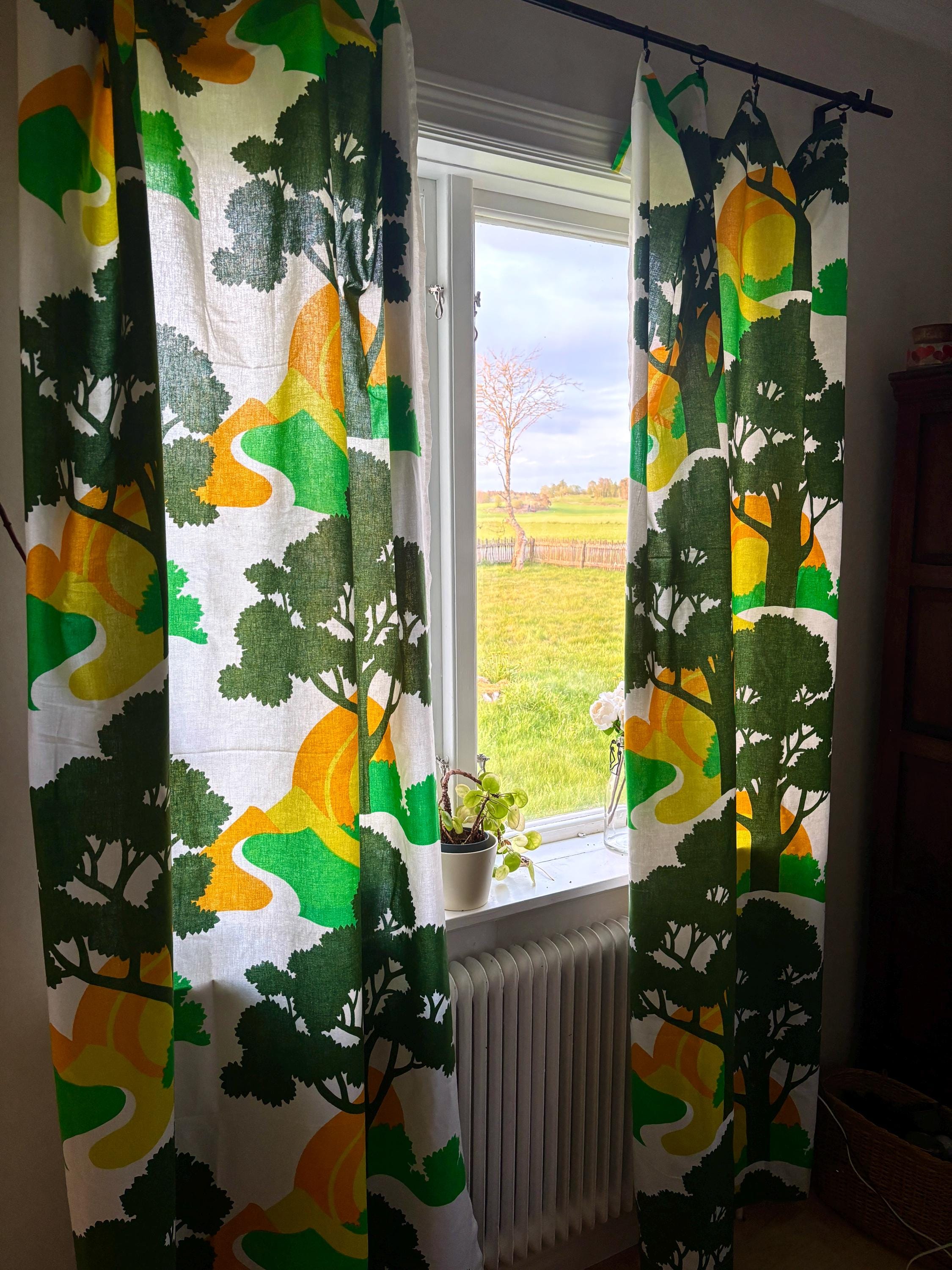 Cortinas retro árboles - Etsy México, image size:2250x3000