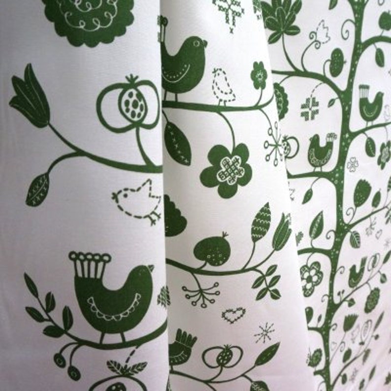 Almedahls swedish designer fabric with birds. Green high quality cotton. Fågelsång Betty Svensson Scandinavian home decor image 3