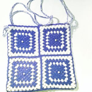 Handmade crochet bag. Gift for her Boho bag Purple white bohemian bag unique Scandinavian design swedish bag one of a kind handicraft