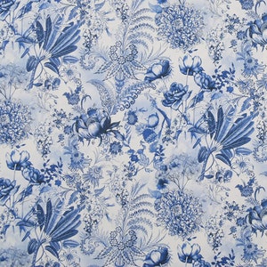 Scandinavian Design Cotton Fabric Blue Floral Pattern Curtains fabric Crafters textile Designers Premium Swedish Cotton, By the yard