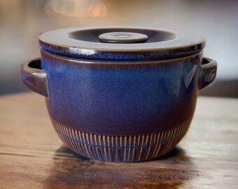 Mid century modern vintage pot casserole deep dish Upsala Ekeby Gefle Kosmos series Sweden Scandinavian design Housewarming gift blue brown