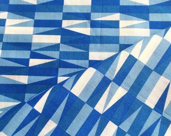 Swedish 1950s vintage fabric Blue geometric pattern "Prisma" designed by Sven Markelius. By the yard Reprint. Trevira fabric for curtains