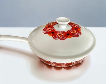 Vintage german cooking Freiberg Cordoflam pan with lid Mod floral pattern orange and red Housewarming gift for retro lover