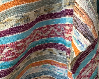 Midcentury modern vintage woven rag rug Scandinavian  handwoven carpet Multicolor Traditional Handmade Swedish Folklore