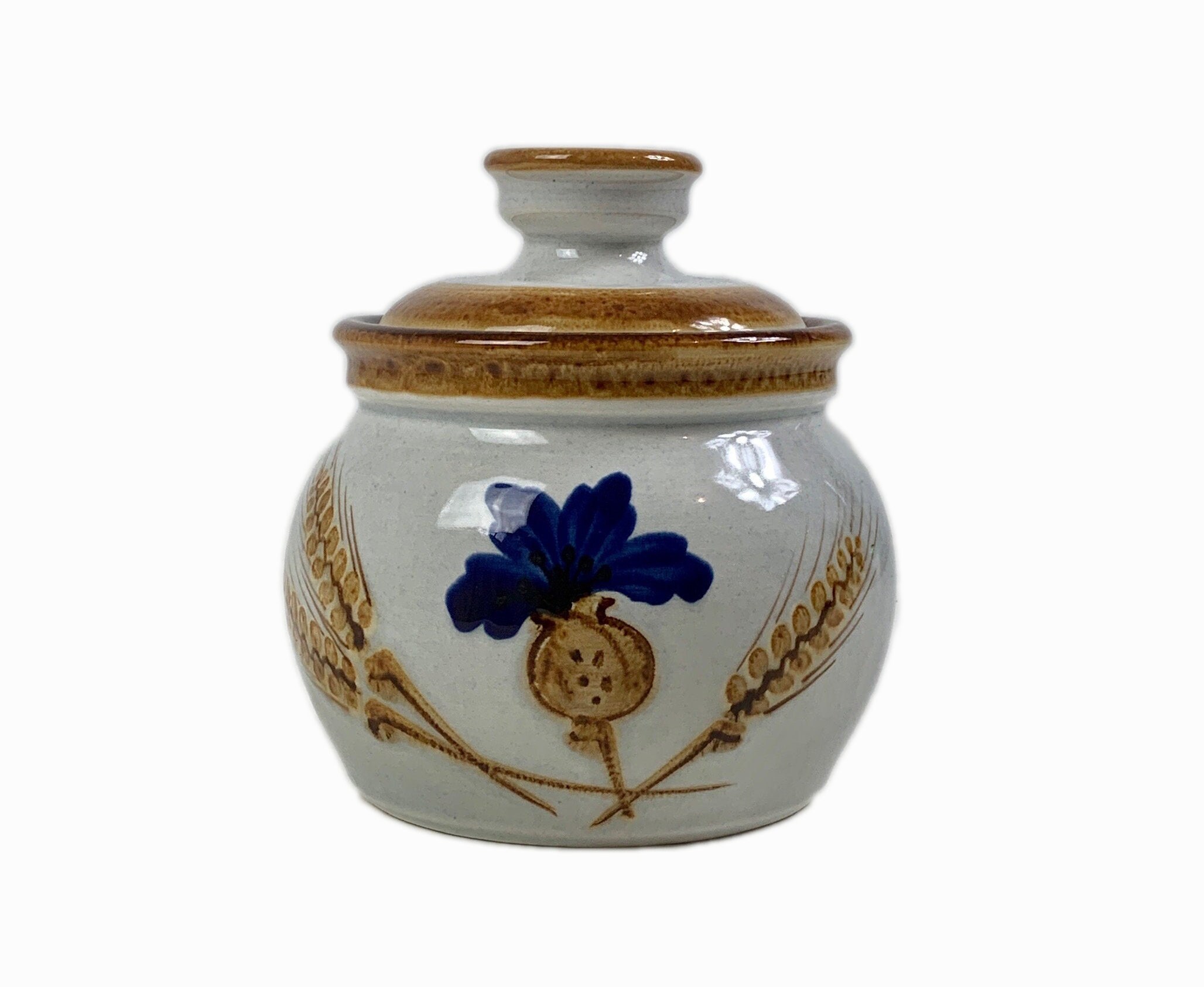 ヴィンテージ シュランバーグ 陶器製蓋付き瓶：手描き花柄 ミッド