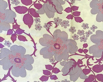 Vintage Scandinavian Cotton Fabric: Purple Floral Textile (51x59")