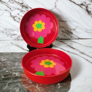Vintage Laurids Lonborg seltenes 2er Set Flaschenuntersetzer Pink Retro Floral skandinavisches Design Pop Art Lena und Al Eklund Space Age