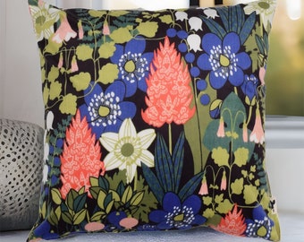 Handmade Swedish Velvet Cushion Cover with Vintage Floral Print in Almedahls Fabric Colorful Home Decor for Scandinavian Design Lovers
