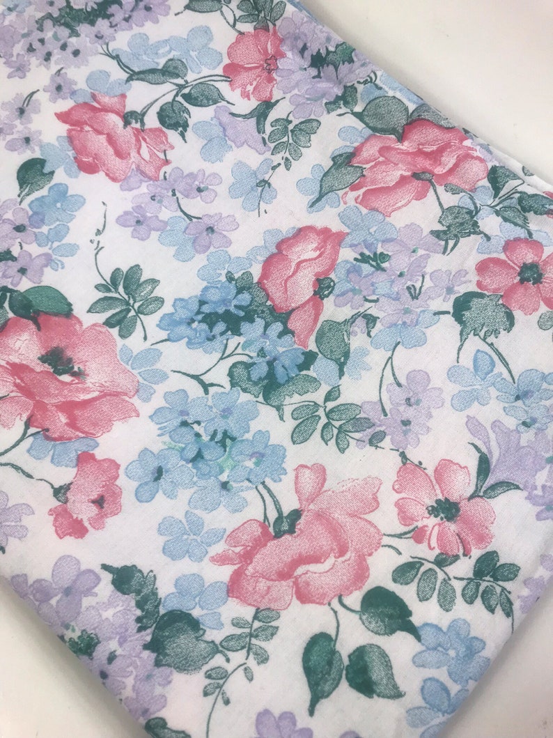 70s vintage fabric Roses fabric Swedish textile Mod retro pattern Romantic Pink and blue Floral print sewing Scandinavian design Hippie