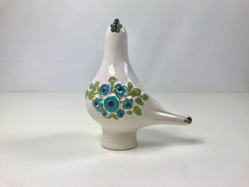 Vintage swedish \u0421eramic bird collectible figurine floral pattern Deco Helsingborg Rosa Ljung Retro rare Scandinavian Design porcelain
