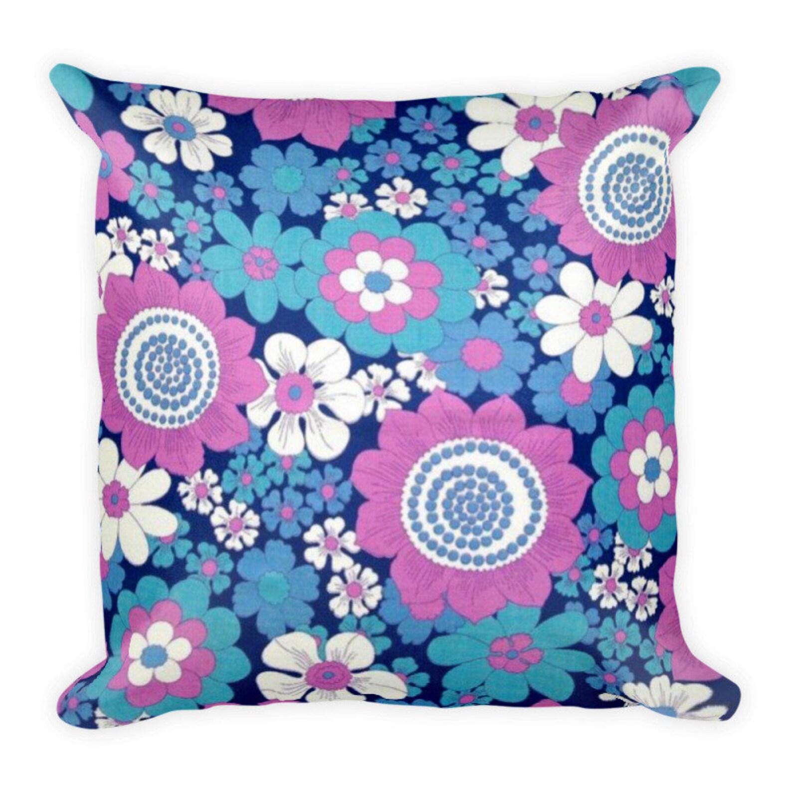 Vintage fabric throw pillow Retro cushion Floral print 70s Etsy